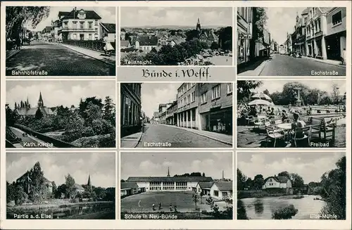 Ansichtskarte Bünde Eschstraße, Bahnhofstraße, Freibad 1956