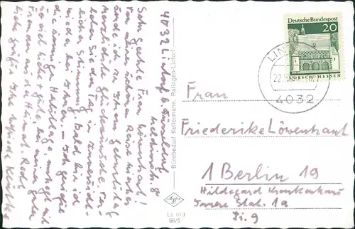 Lintorf-Ratingen Mühle, Markt, Ehrenmal, Kinderheim ev. Kirche 1966 Stempel