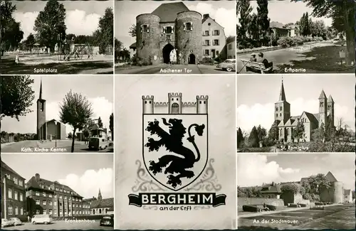 Ansichtskarte Bergheim Mehrbild-AK Spielplatz, Kirche, Krankenhaus uvm. 1955