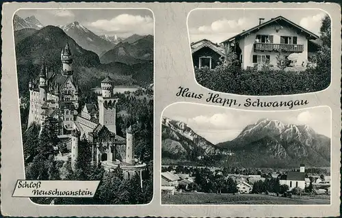 Schwangau Mehrbild-AK mit Haus Happ, Schloss u. Teilansicht 1960