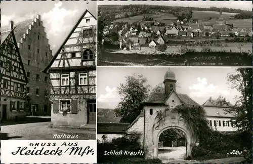 Heideck 3-Bild-AK mit Rathaus, Schloss Kreuth u. Teilansicht 1960