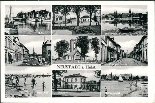 Neustadt Holstein MB   Hafen Markt Strasse, Strandbad, Jugendherberge  1956