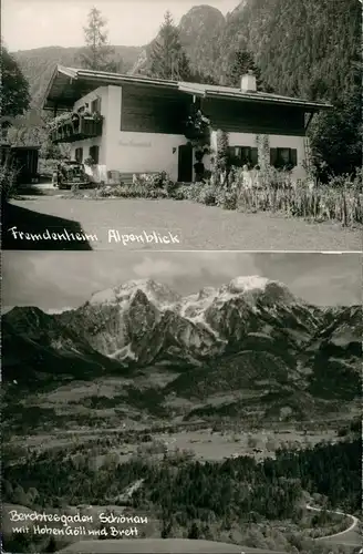 Berchtesgaden 2-Bild-AK Fremdenheim Alpenblick, Schönau Hohen Göll Alpen  1960