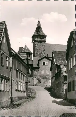Ostheim v. d. Rhön Strassen Partie mit Wohnhäuser Roßgasse, Kirchenburg 1960