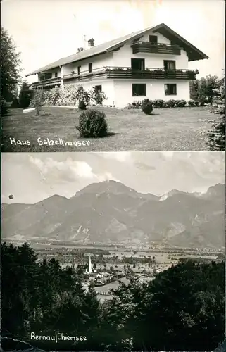 Bernau am Chiemsee Echtfoto-AK mit Haus Schellmoser & Chiemsee Panorama 1960