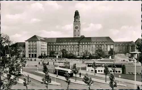 Ansichtskarte Buer-Gelsenkirchen Rathaus und Autobus-Bahnhof 1958