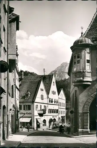 Ansichtskarte Füssen Lechhalde Rathaus Strassen Partie Café 1960