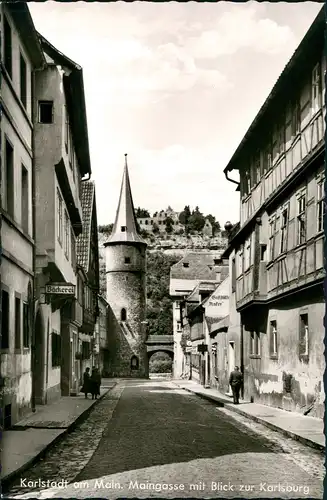 Karlstadt am Main Partie Maingasse, Personen a.d. Bäckerei,   1955/1961