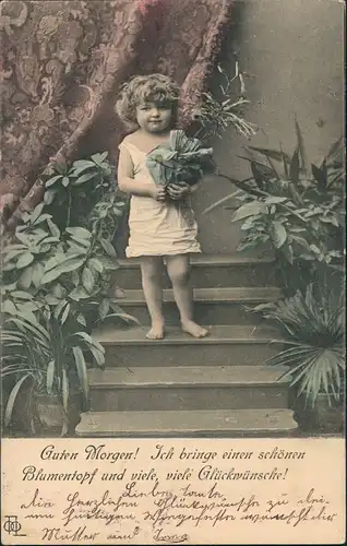 Ansichtskarte  Geburtstag kleines Mädchen bringt Blumen Fotokunst 1904