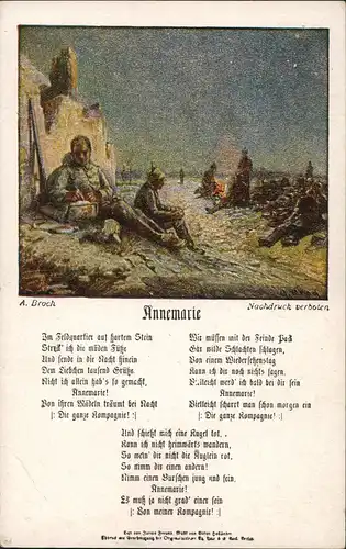 Ansichtskarte  Soldatenliedkarte Künstlerkarte Lied Annemarie 1916