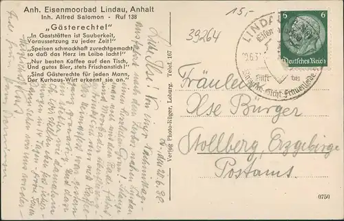 Ansichtskarte Lindau (Anhalt)-Zerbst Gasthaus Gästerechtel 1937