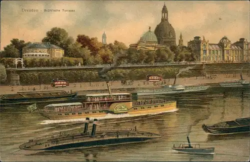 Ansichtskarte Dresden Dampfer, Schiffe, Schlepper Künstlerkarte 1907