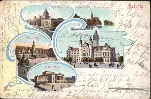 Ansichtskarte Leipzig Mehrbild, Mehrfachfrankatur Germania Randstück 1902