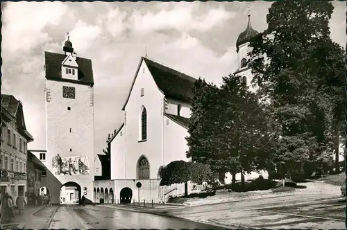 Ansichtskarte Isny Wassertor mit Nikolauskirche 1961