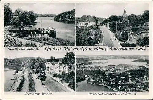 Bad Malente-Gremsmühlen-Malente Dampfer, Rosenstrasse Kirche Kellersee 1955