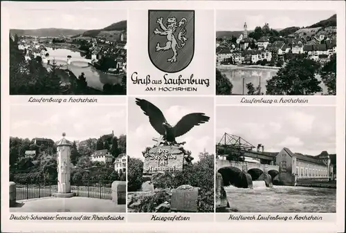 Laufenburg Mehrbild-AK Hochrhein, Kriegerfelsen Kriegerdenkmal, Kraftwerk  1960