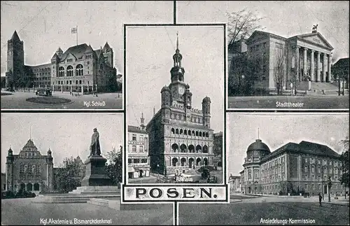 Postcard Posen Poznań 5 Bild: Schloß, Rathaus etc 1925