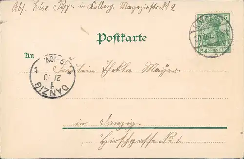 Postcard Kolberg Kołobrzeg Strandschloß - Rückseite, Rosengarten 1903