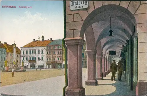 Postcard Rumburg Rumburk Marktplatz, Lauben 1914