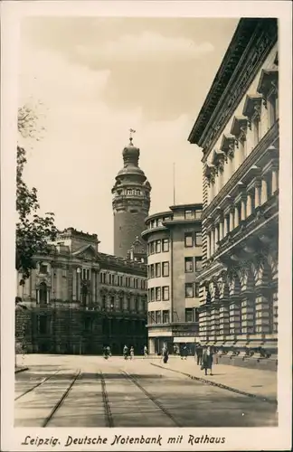 Ansichtskarte Leipzig Straßenpartie Deutsche Notenbank und Rathaus 1954