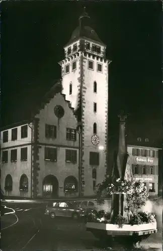 Ansichtskarte Mosbach (Baden) Hotel und Rathaus bei Nacht 1964