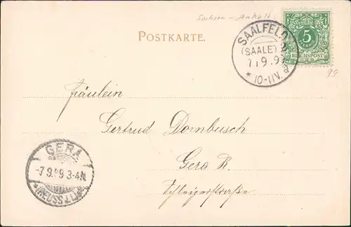 Ansichtskarte Saalfeld (Saale) Blick auf Schloss Obernitz Blaudruck AK 1899