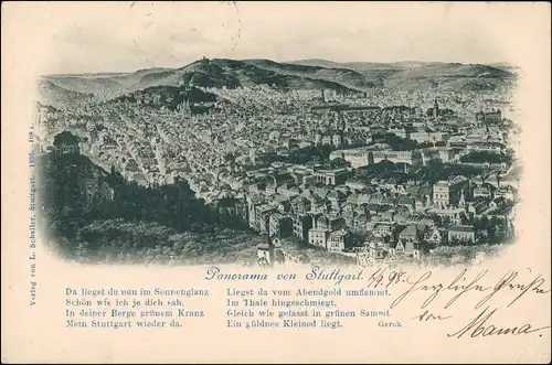 Ansichtskarte Stuttgart Blick auf die Stadt - Künstlerkarte 1898