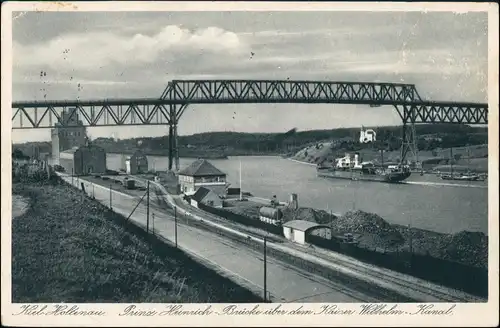 Ansichtskarte Holtenau-Kiel Holtenå Prinz-Heinrich-Brücke, Hafen Anlage 1938