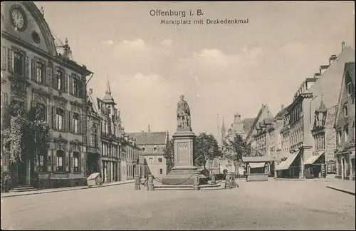 Ansichtskarte Offenburg Marktplatz mit Drakedenkmal 1917