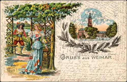Ansichtskarte Litho AK Weimar 2 Bild Maid und Herr im Gartenhaus, Platz 1901