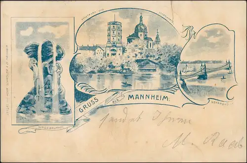 Ansichtskarte Mannheim 3 Bild: Schlossbrunnen, Sternwarte 1902