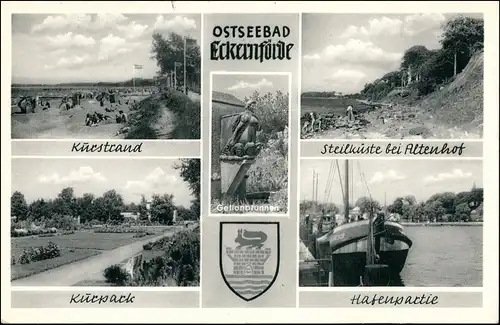 Ansichtskarte Eckernförde Hafen, Kurstrand, Altenhof 1956