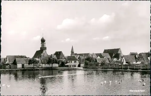 Heideck Teilansicht Ortsmitte mit Teich-Anlage, Mittelfranken 1960/1963