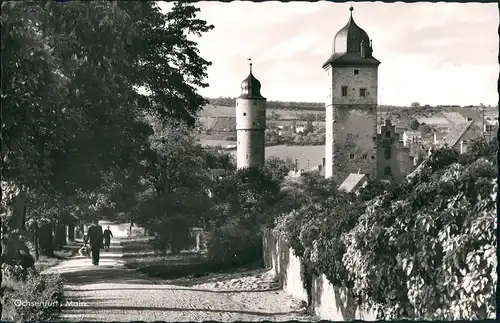 Ochsenfurt Strassen Ansicht mit Fußgänger & Turm Gebäuden 1960