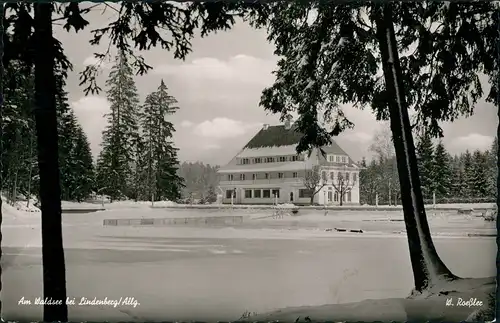 Lindenberg (Allgäu) Haus Partie Am Waldsee, Winter Stimmungsbild 1962