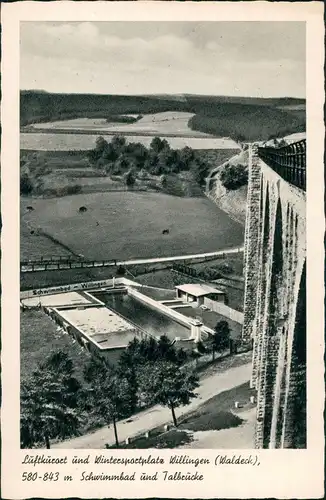 Ansichtskarte Willingen (Upland) Freibad Schwimmbad und Talbrücke 1955