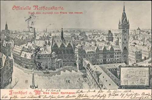 Frankfurt am Main Rathauskarte Aquarell von Franz von Hoven. 1903