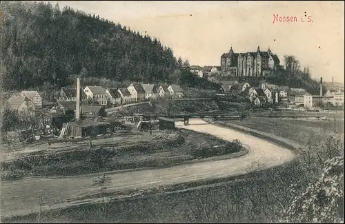 Ansichtskarte Nossen Meiler, Fabrik - Stadt 1908