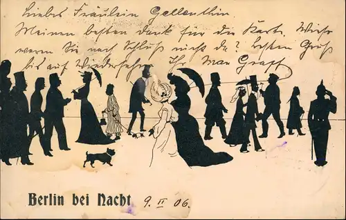 Ansichtskarte Berlin Künstlerkarte Berlin bei Nacht Schattenschnitt 1906