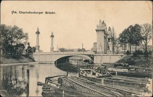 Ansichtskarte Charlottenburg-Berlin Charlottenburger Brücke, Kähne 1917