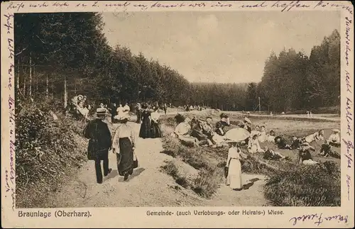 Ansichtskarte Braunlage Gemeinde- (auch Verlobungs- oder Heirats-) Wiese. 1921