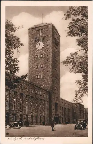 Ansichtskarte Stuttgart Bahnhofsturm - Autos 1928