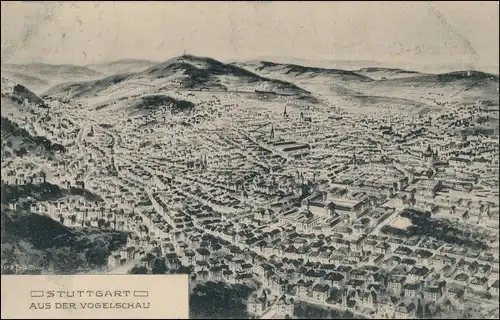 Stuttgart Aus der Vogelschau Künstlerkarte Eugen Felle Isny 1909