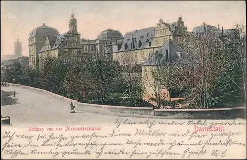 Ansichtskarte Darmstadt Schloß von der Alexanderstraße 1906