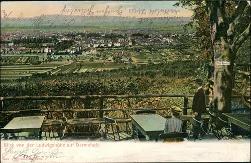 Ansichtskarte Darmstadt Restaurant Ludwigshöhe - Stadtblick 1905