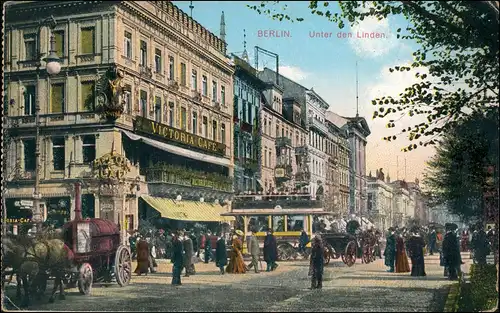 Ansichtskarte Mitte-Berlin Unter den Linden, Victoria Cafe Bus 1912