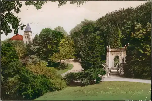 Barmen-Wuppertal Partie im Ringeltal Denkmal color Fotokarte 1928