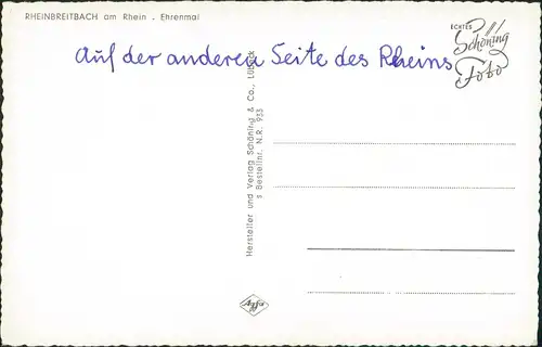 Ansichtskarte Rheinbreitbach Partie am Ehrenmal Kreuz Denkmal 1955