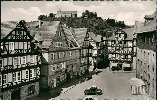 Spangenberg Marktplatz mit Autos Geschäften Fernblick Schloß 1955