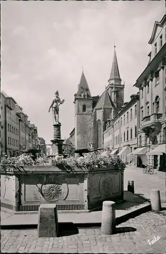 Ansichtskarte Ansbach Markgraf Georg-Brunnen und St. Johanniskirche 1960